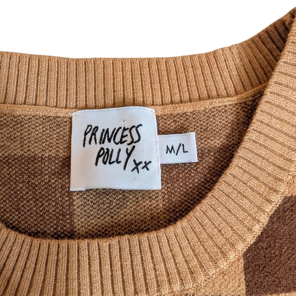 Princess Polly Checkerboard Sweater Vest M/L | Brown Tan Knit Crop Top | Y2K - Picture 5 of 9